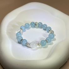 将图片加载到图库查看器，Moonstone Aquamarine Beads Bracelet 冰长石月光石海蓝宝手串
