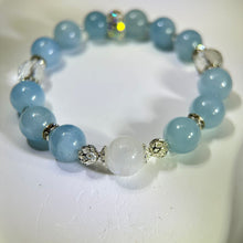 将图片加载到图库查看器，Moonstone Aquamarine Beads Bracelet 冰长石月光石海蓝宝手串
