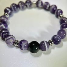 Load image into Gallery viewer, Amethyst Rainbow Sheen Obsidian Beads Bracelet 紫水晶彩眼黑曜石手串
