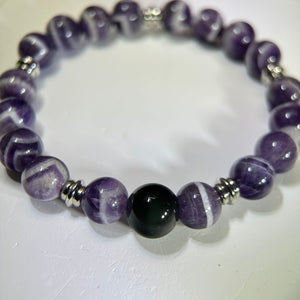 Amethyst Rainbow Sheen Obsidian Beads Bracelet 紫水晶彩眼黑曜石手串