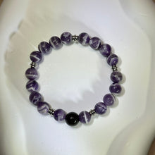 Load image into Gallery viewer, Amethyst Rainbow Sheen Obsidian Beads Bracelet 紫水晶彩眼黑曜石手串
