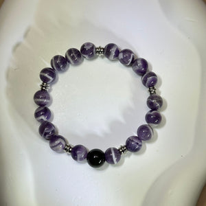 Amethyst Rainbow Sheen Obsidian Beads Bracelet 紫水晶彩眼黑曜石手串