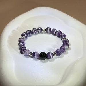 Amethyst Rainbow Sheen Obsidian Beads Bracelet 紫水晶彩眼黑曜石手串