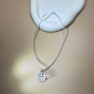 Clear Quartz Nine-Tails Fox Pendant Beads Necklace 白水晶九尾狐吊坠珠链项链