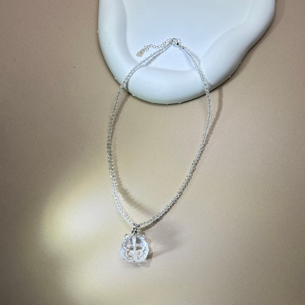 Clear Quartz Nine-Tails Fox Pendant Beads Necklace 白水晶九尾狐吊坠珠链项链