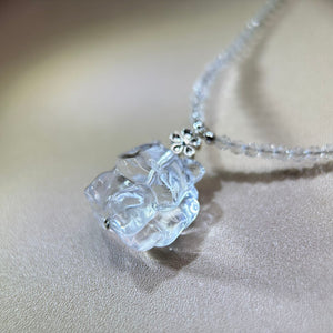 Clear Quartz Nine-Tails Fox Pendant Beads Necklace 白水晶九尾狐吊坠珠链项链