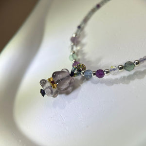 Fluorite Teddy Bear Necklace Beads Necklace 萤石小熊吊坠吊坠珠链项链