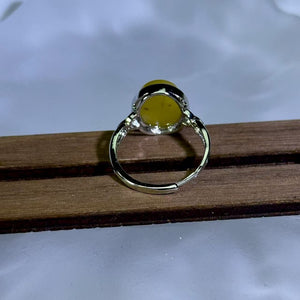 Amber Adjustable Ring 鸡油黄蜜蜡镶嵌活口戒指