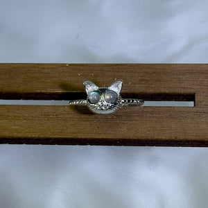 Labradorite Cat Face Adjustable Ring 拉长石灰月光石镶嵌猫头活口戒指
