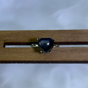 Rainbow Sheen Obsidian Love Heart Adjustable Ring 彩眼黑曜石爱心镶嵌活口戒指