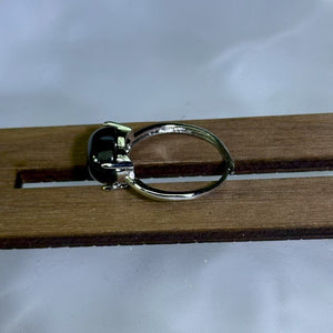 Rainbow Sheen Obsidian Love Heart Adjustable Ring 彩眼黑曜石爱心镶嵌活口戒指