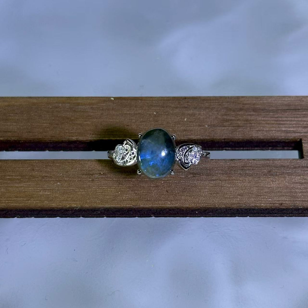 Labradorite Adjustable Ring 拉长石灰月光石镶嵌活口戒指