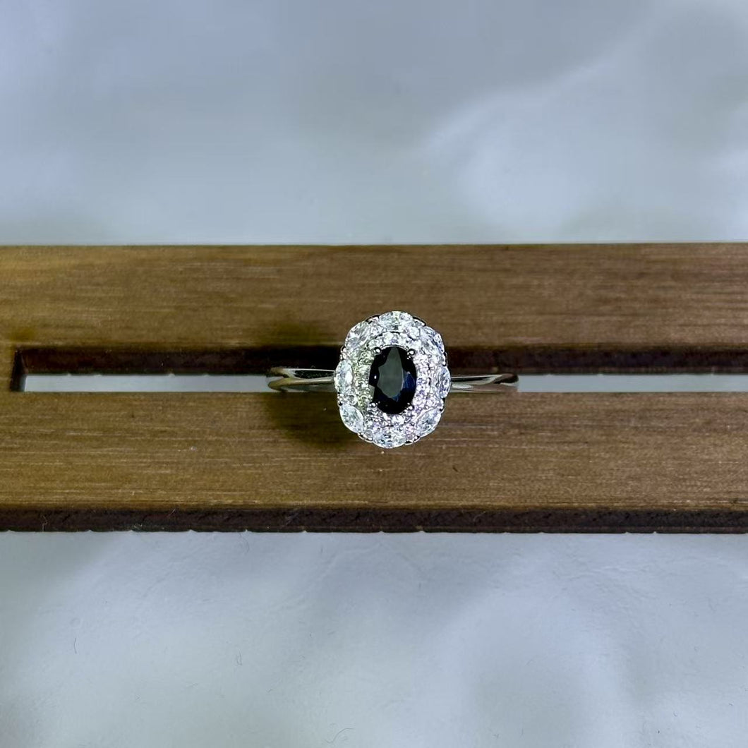 925 Sliver Blue Sapphire Adjustable Ring 蓝色蓝宝石银镶嵌活口戒指