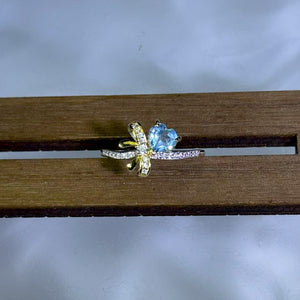 925 Silver Swiss Blue Topaz Love Heart Adjustable Ring 瑞士蓝托帕石爱心银镶嵌活口戒指