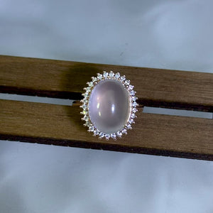 925 Silver Rose Quartz Adjustable Ring 粉水晶银镶嵌活口戒指