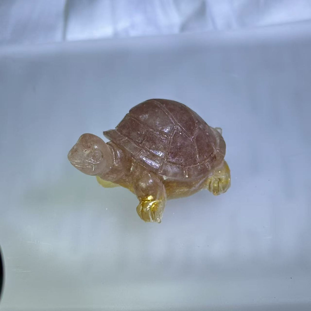 Red Strawberry Quartz Resin Turtle Figurine 红色草莓晶滴胶乌龟小摆件