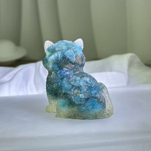 Blue Apatite Resin Cat Figurine 蓝磷灰滴胶小猫摆件