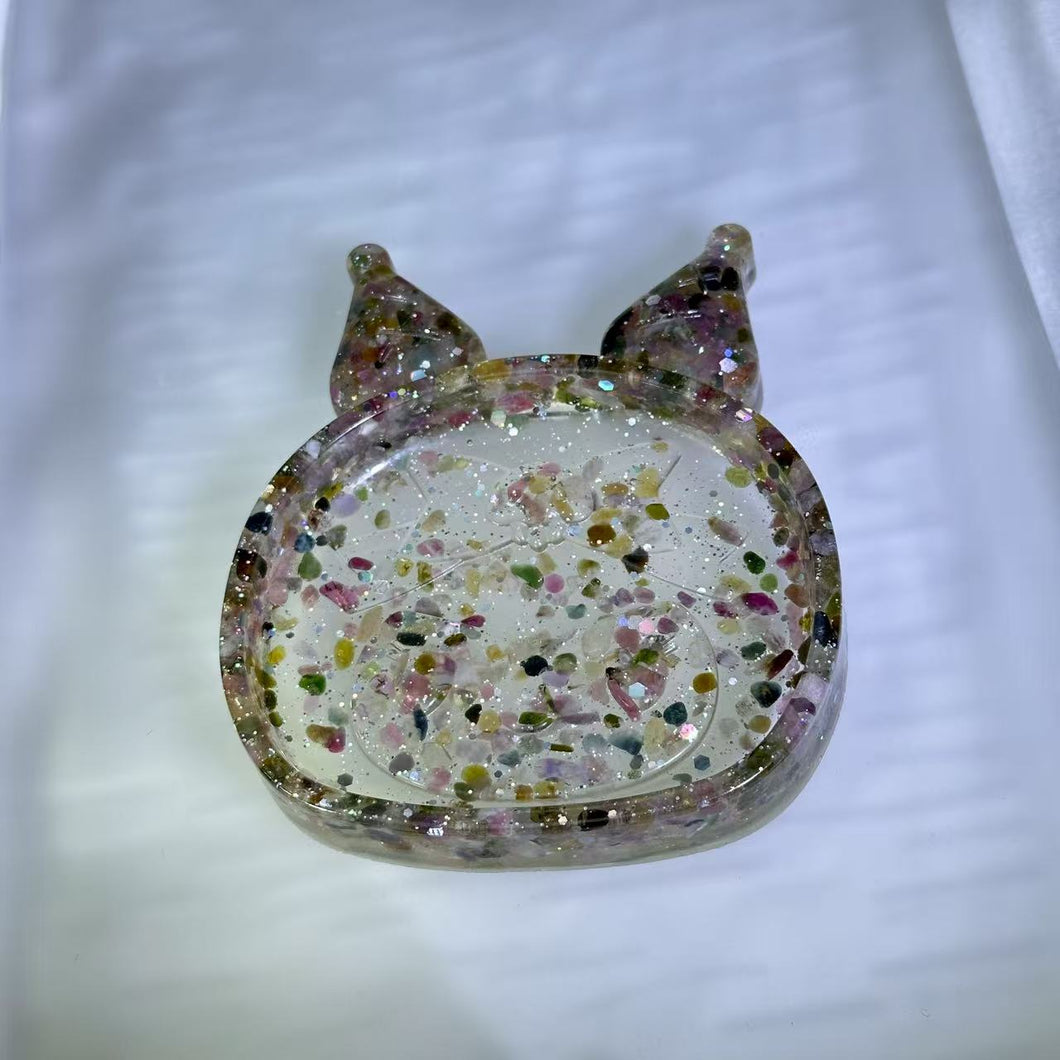 Rainbow Tourmaline Resin Kuromi Dish 彩虹碧玺滴胶库洛米小盘