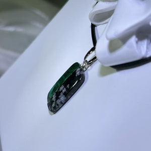 Snowflake Obsidian and Malachite Rectangular Pendant Necklace 雪花黑曜石孔雀石拼接吊坠项链