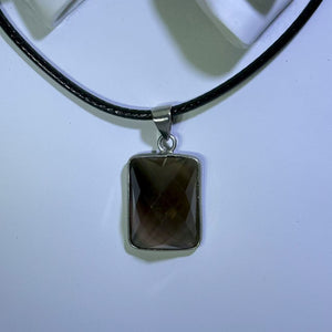Smoky Quartz Faceted Pendant Necklace 烟晶切面吊坠项链