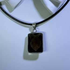 Smoky Quartz Faceted Pendant Necklace 烟晶切面吊坠项链