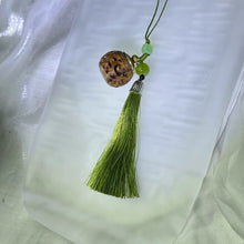 Load image into Gallery viewer, Sandalwood Lattice Box Tassel Charm – Mobile / Keychain / Bag 绿檀木嘎乌盒流苏挂饰/手机链/钥匙扣/包挂
