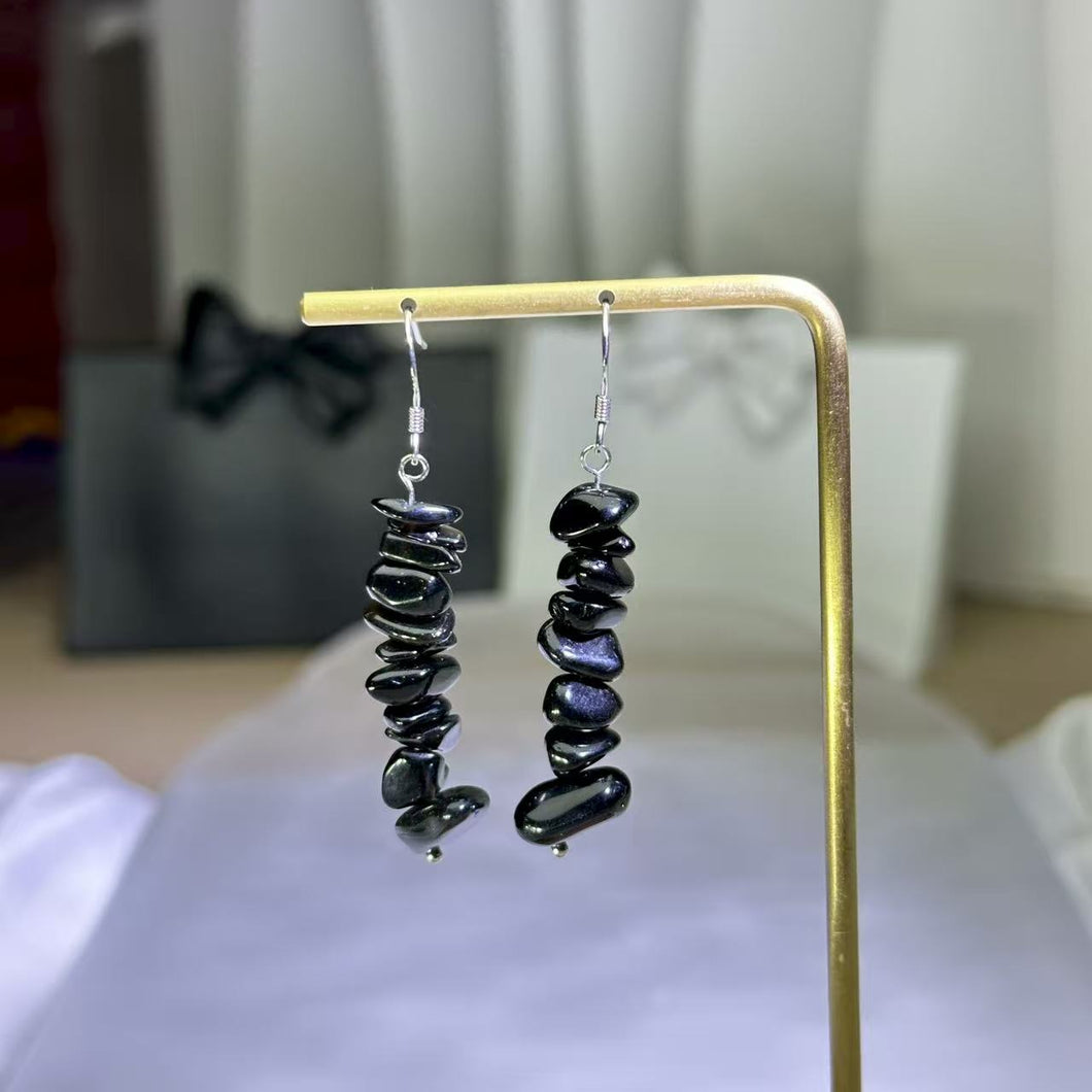 925 Silver Obsidian Beads Earrings 黑曜石银耳钩