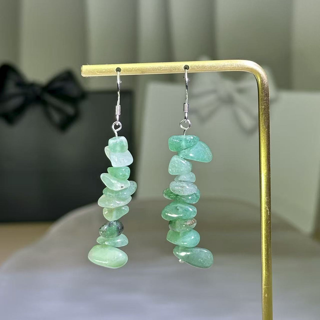 925 Silver Green Aventurine Beads Earrings 绿色东陵玉银耳钩