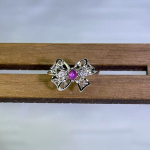 Pink Star Ruby Bow Adjustable Ring 粉色星光红宝石蝴蝶结活口戒指