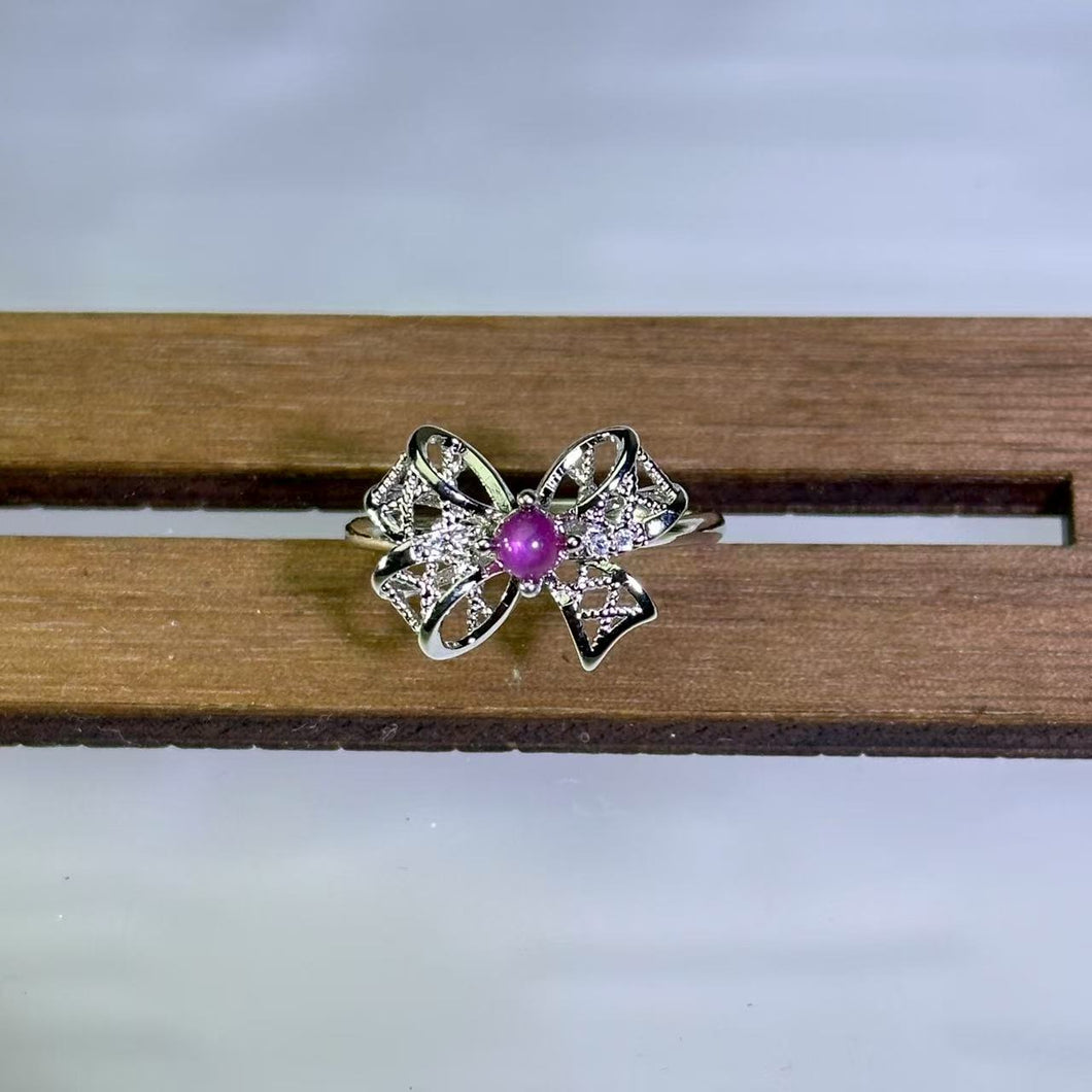 Pink Star Ruby Bow Adjustable Ring 粉色星光红宝石蝴蝶结活口戒指