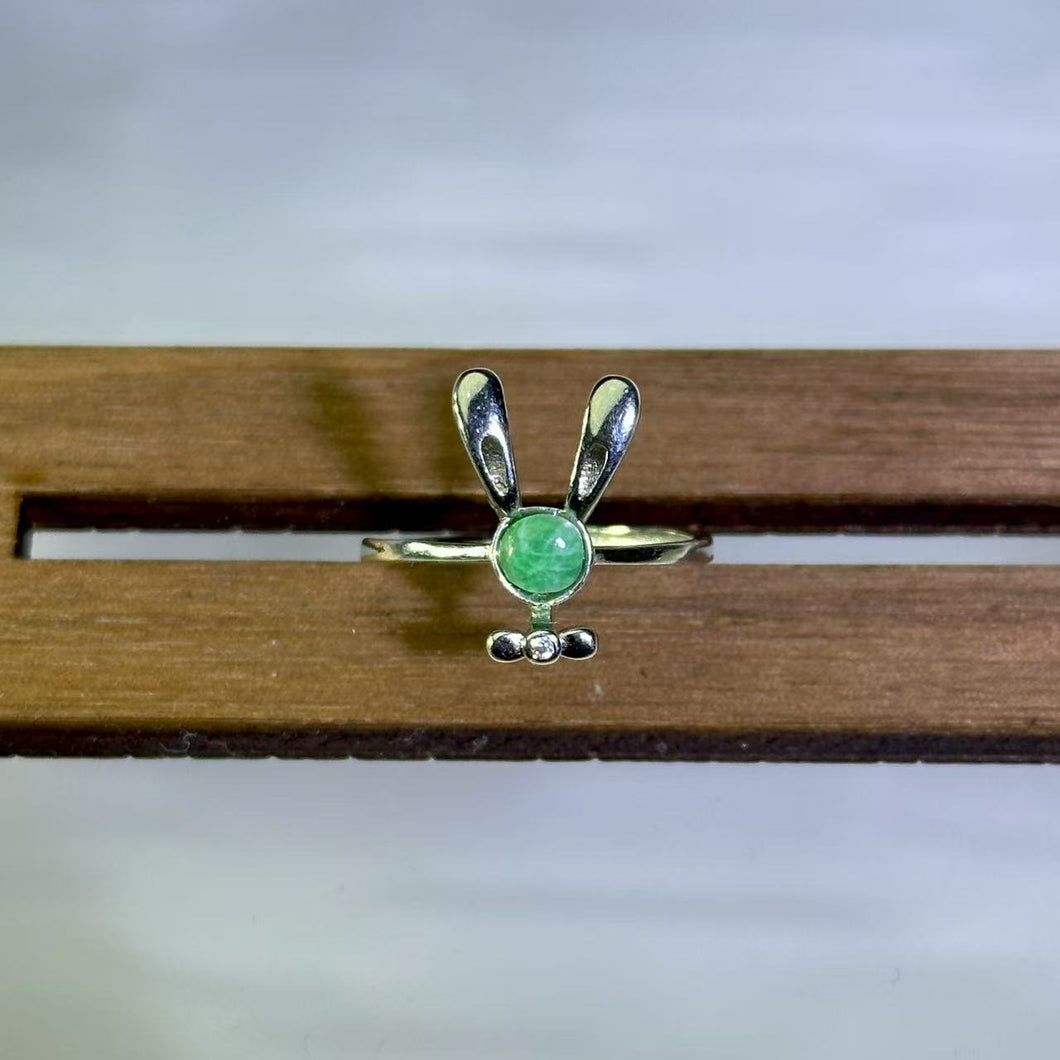 Apple Green Jade Rabbit Adjustable Ring 糯种苹果绿翡翠兔子活口戒指
