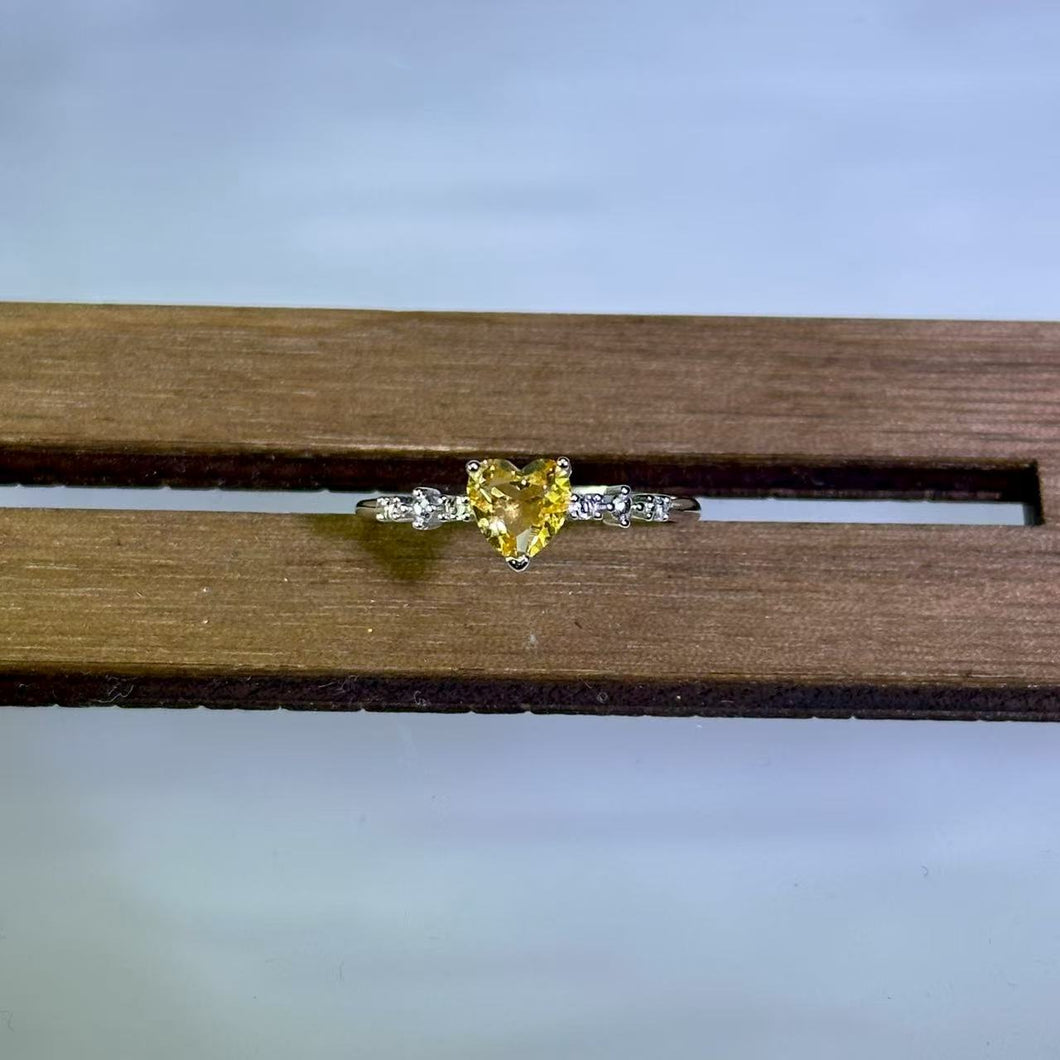 Faceted Love Heart Citrine Adjustable Ring 黄水晶爱心活口戒指