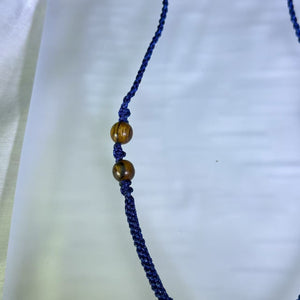 Handmade Navy Blue Necklace Cord with Sandalwood Beads 藏青蓝手编项链绳