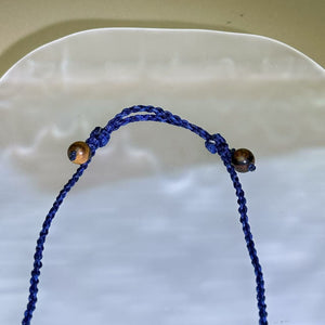 Handmade Navy Blue Necklace Cord with Sandalwood Beads 藏青蓝手编项链绳