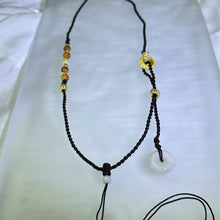 Load image into Gallery viewer, Handmade Chocolate Brown Necklace Cord with White Jadeite Lucky Donut 白色翡翠平安扣深褐色手编项链绳
