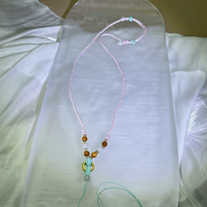 Handmade Baby Pink Necklace Cord with White Jadeite Beads 白色翡翠珠水粉色手编项链绳