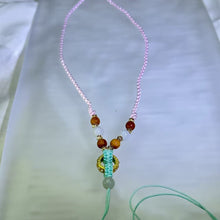 Load image into Gallery viewer, Handmade Baby Pink Necklace Cord with White Jadeite Beads 白色翡翠珠水粉色手编项链绳

