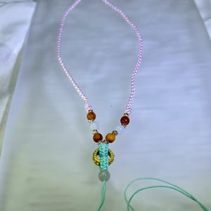 Handmade Baby Pink Necklace Cord with White Jadeite Beads 白色翡翠珠水粉色手编项链绳