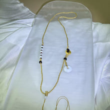 Load image into Gallery viewer, Handmade Golden Beige Necklace Cord with White Jadeite Lucky Donut 白色翡翠平安扣米金色手编项链绳
