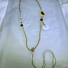 Load image into Gallery viewer, Handmade Golden Beige Necklace Cord with White Jadeite Lucky Donut 白色翡翠平安扣米金色手编项链绳
