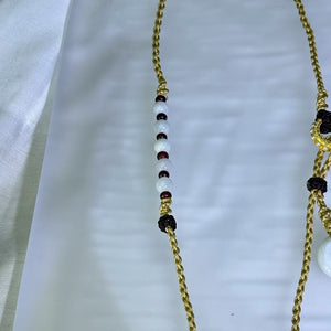 Handmade Golden Beige Necklace Cord with White Jadeite Lucky Donut 白色翡翠平安扣米金色手编项链绳