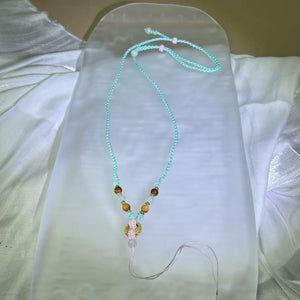 Handmade Tiffany Blue Necklace Cord with White Jadeite Beads 白色翡翠珠蒂芙尼蓝手编项链绳