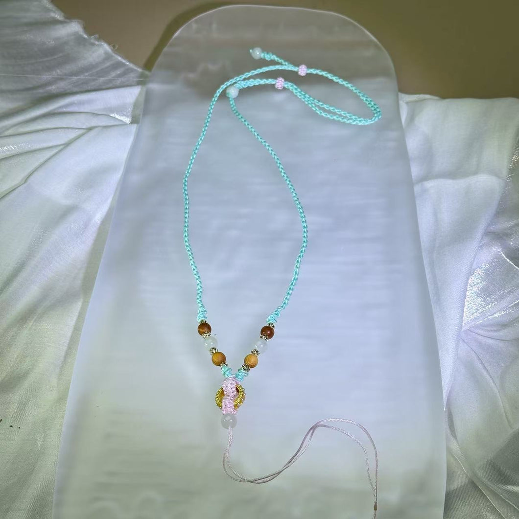 Handmade Tiffany Blue Necklace Cord with White Jadeite Beads 白色翡翠珠蒂芙尼蓝手编项链绳
