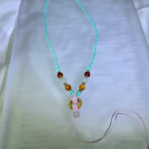 Handmade Tiffany Blue Necklace Cord with White Jadeite Beads 白色翡翠珠蒂芙尼蓝手编项链绳