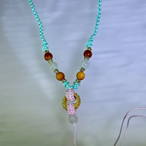 Handmade Tiffany Blue Necklace Cord with White Jadeite Beads 白色翡翠珠蒂芙尼蓝手编项链绳