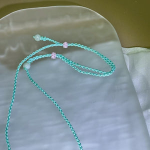 Handmade Tiffany Blue Necklace Cord with White Jadeite Beads 白色翡翠珠蒂芙尼蓝手编项链绳