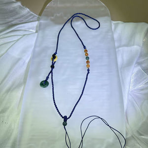 Handmade Dark Blue Necklace Cord with Blue Jadeite Lucky Donut 蓝水翡翠平安扣深蓝色手编项链绳
