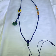 Load image into Gallery viewer, Handmade Dark Blue Necklace Cord with Blue Jadeite Lucky Donut 蓝水翡翠平安扣深蓝色手编项链绳
