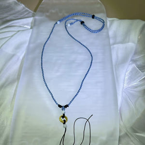 Handmade Grey-Blue Necklace Cord with White Jadeite Beads 白色翡翠珠灰蓝色手编项链绳