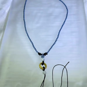 Handmade Grey-Blue Necklace Cord with White Jadeite Beads 白色翡翠珠灰蓝色手编项链绳